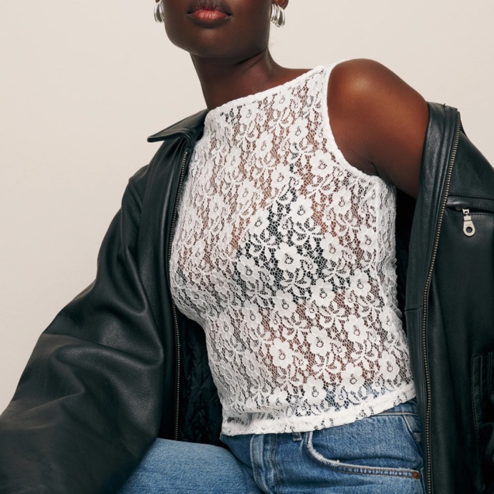 Reformation White Lace Top